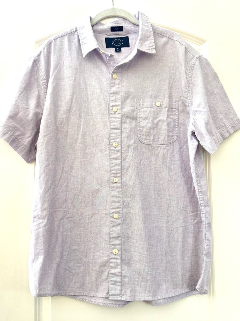 Even Tide Recycled Cotton Men’s Lavender Button Down. Sustainable. Work. Casual.